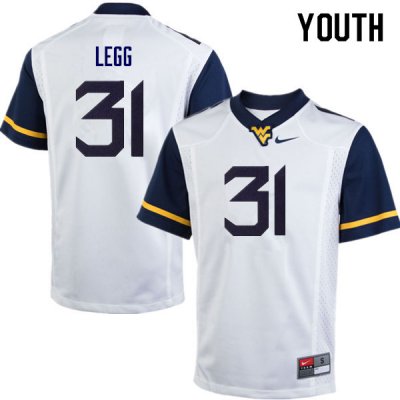 Youth West Virginia Mountaineers NCAA #31 Casey Legg White Authentic Nike Stitched College Football Jersey BT15X04UL